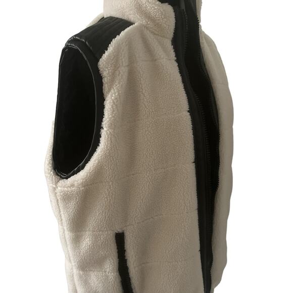 NWOT Rebecca Minkoff Black Vegan Leather Sherpa Wool Reversible Vest Jacket L - Picture 4 of 7